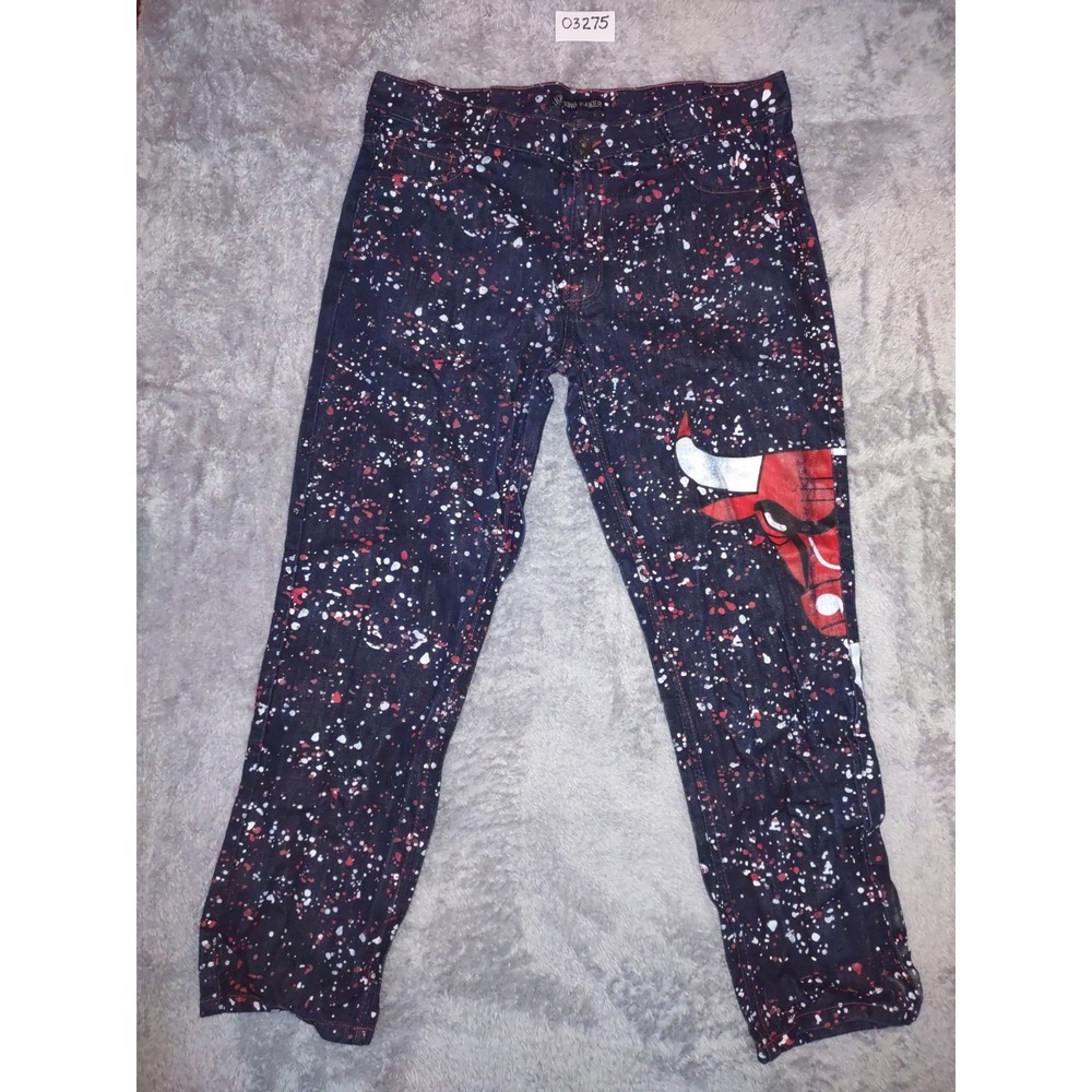 King Maker Men's Jeans, #23 Jordan Black Red White Sz 40 Chicago Bulls, Splatter